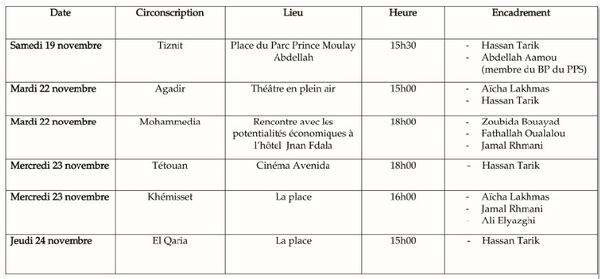 Calendrier des meetings de l'USFP durant la campagne électorale