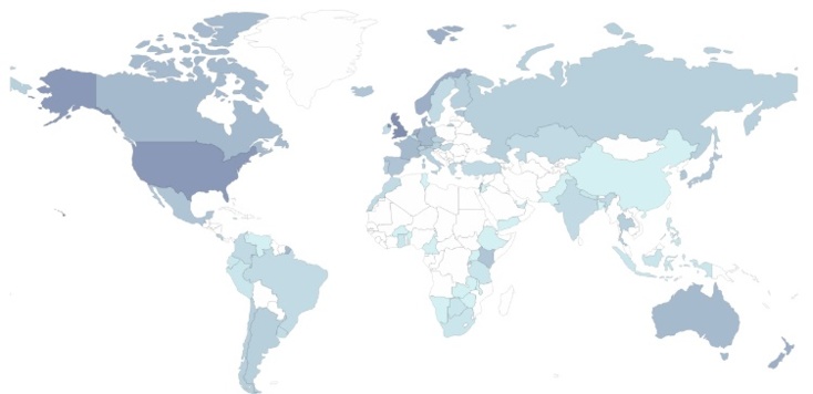 Heatmap of ODB Implementation score by country based on openness of 14 key