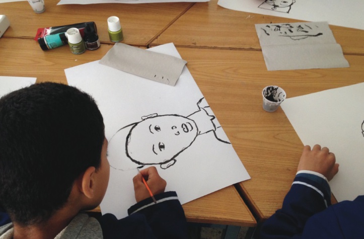 Rencontre et atelier à la médiathèque de l'Institut Français d'Agadir avec une classe de l'école publique Soukaina Bent El Houssine.  PH.Archives