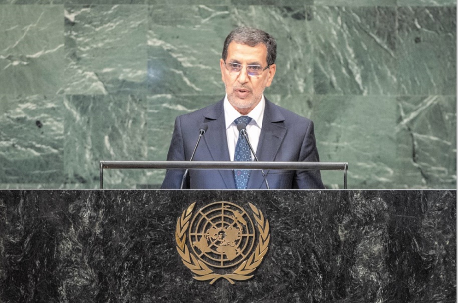 L’intervention de Saad Dine El Otmani devant l’ONU.  								         Ph : Nations unies.