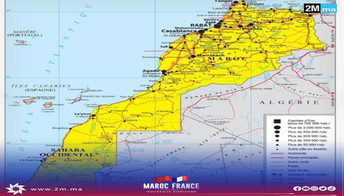 La carte officielle du Royaume du Maroc intégrant son Sahara publiée sur le site officiel du Quai d’Orsay