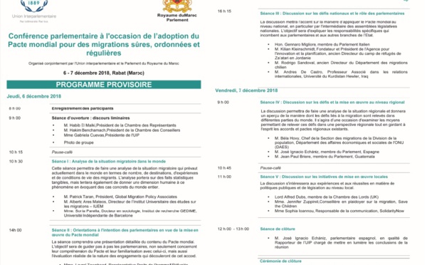 Conférence parlementaire à l'occasion de l’adoption du Pacte mondial pour des migrations sûres, ordonnées et régulières